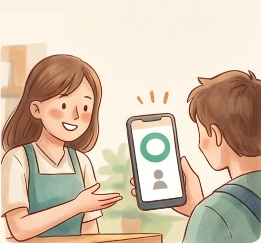 店員引導顧客用手機加入 LINE 會員